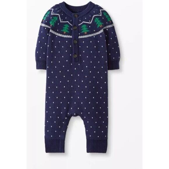Hanna Andersson Tannenbaum Sweater Romper Blue Fair Isle Christmas 3-6 Months - Picture 1 of 9